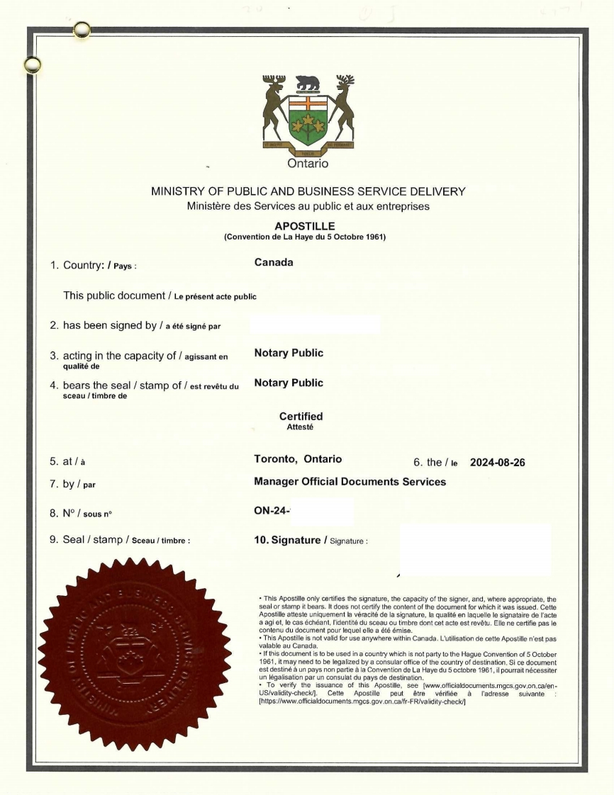 加拿大海牙认证-萨省离婚判决送达书-样本