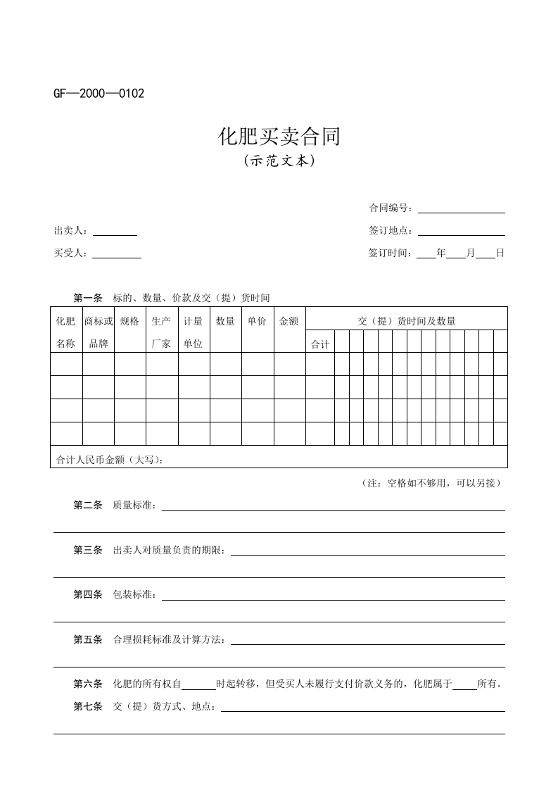 化肥买卖合同
