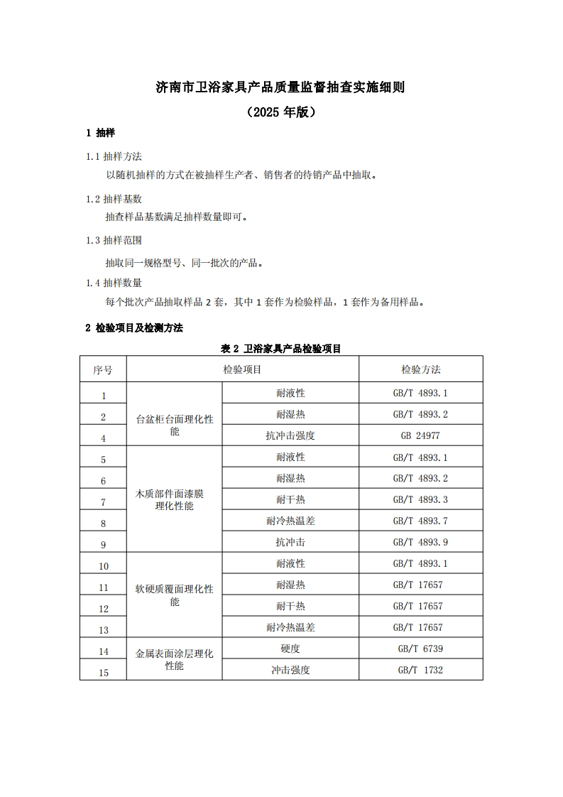卫浴家具用品质量检验参考(2025版）