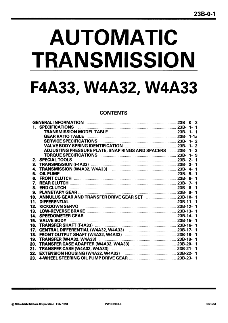 变速箱维修手册TransmissionF4A3-W4A3PWEE8908-ABCDEF