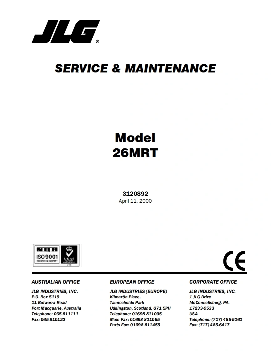吉尔杰Horizon-Platforms-JLG-26MRT-Service-manual