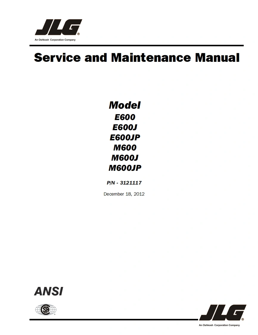吉尔杰JLG-Model-E600-E600J-E600JP-M600-MGOO零部件手册含液压原理图