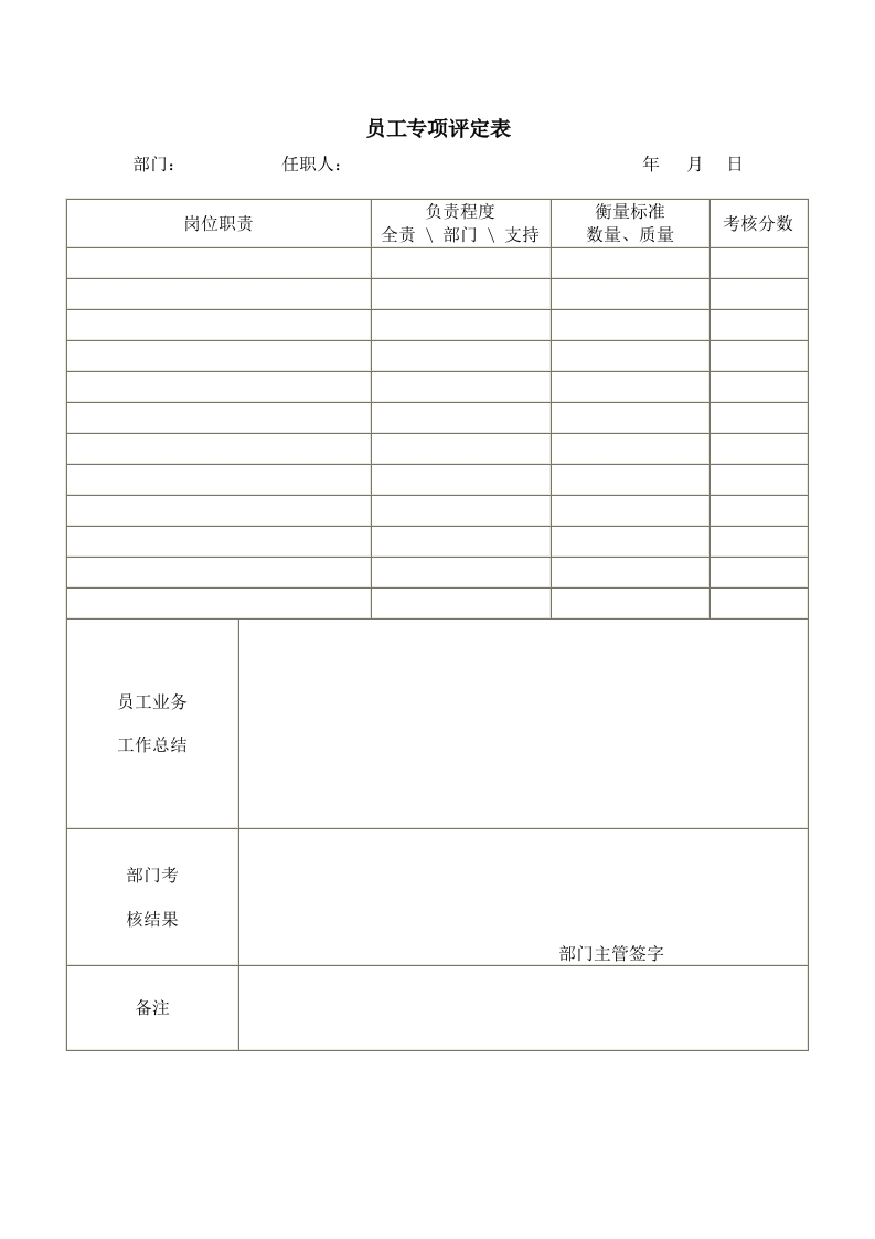 员工专项评定表