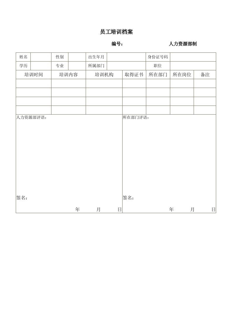 员工培训档案