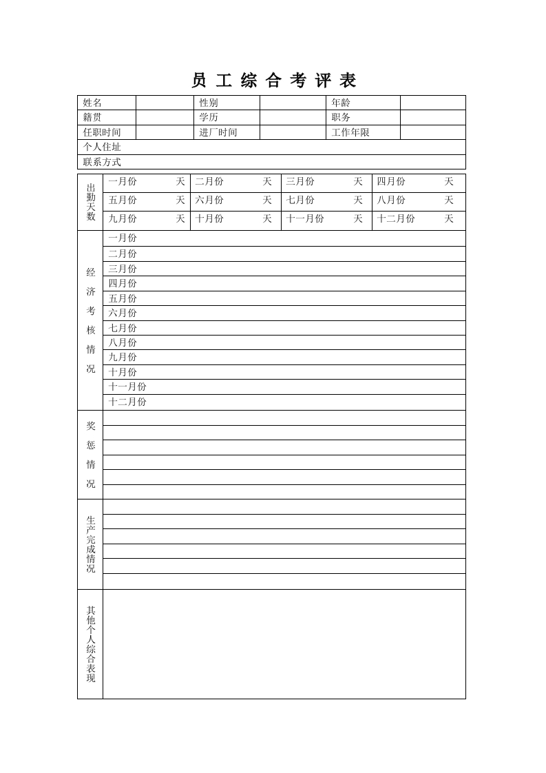 员工综合考评表