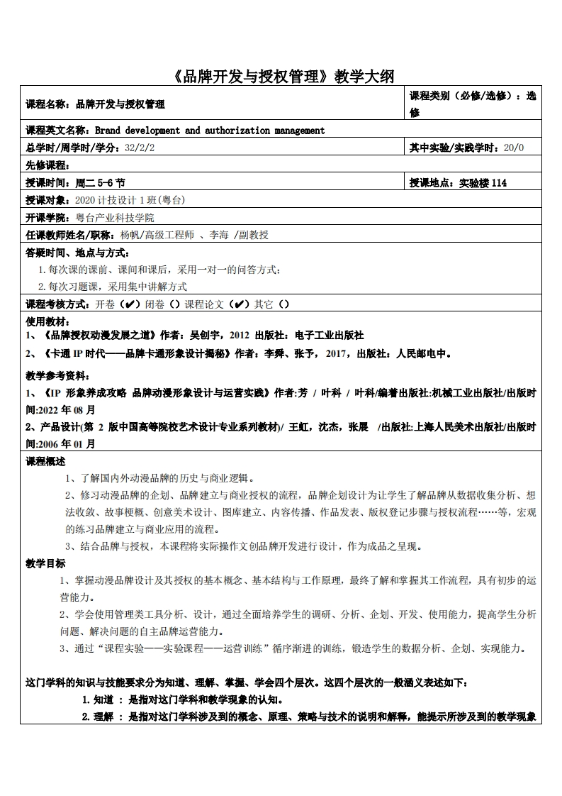 品牌开发与授权管理-李海-20多媒体教学大纲