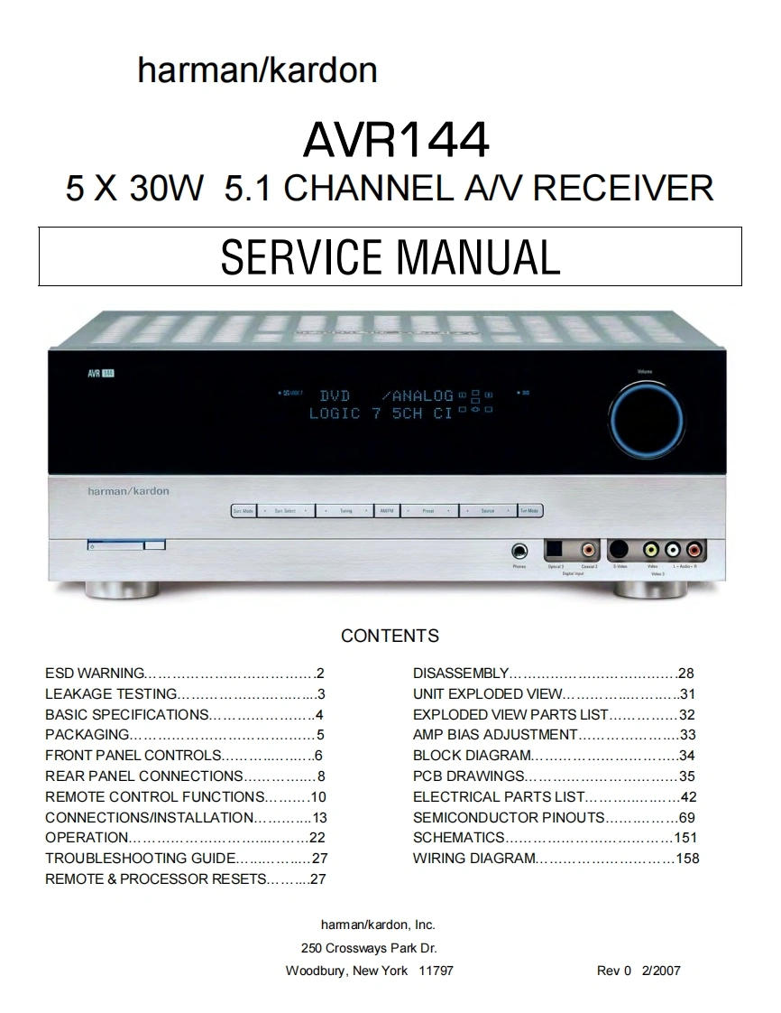 哈曼卡顿Harman-Kardon-AVR-144-维修手册
