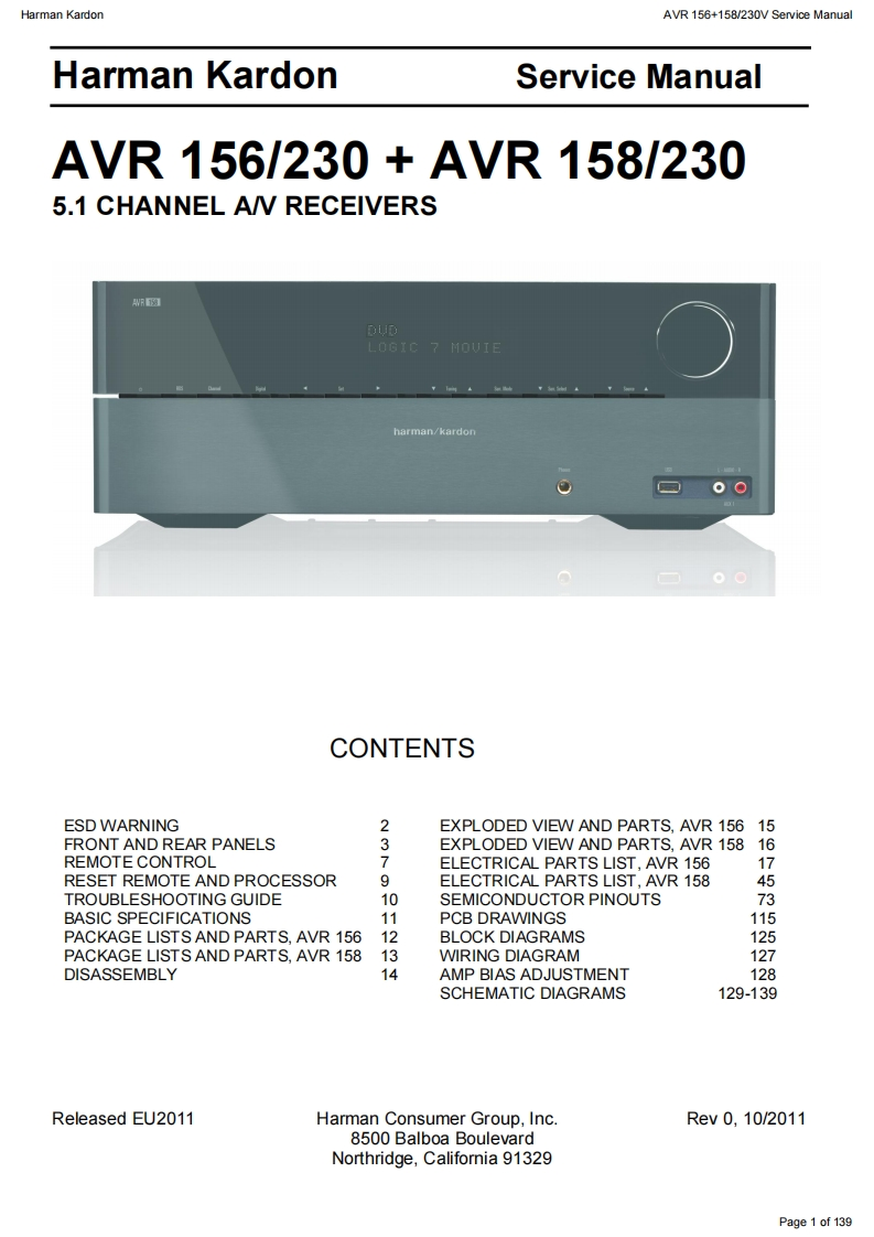 哈曼卡顿Harman-Kardon-AVR-158-230-维修手册