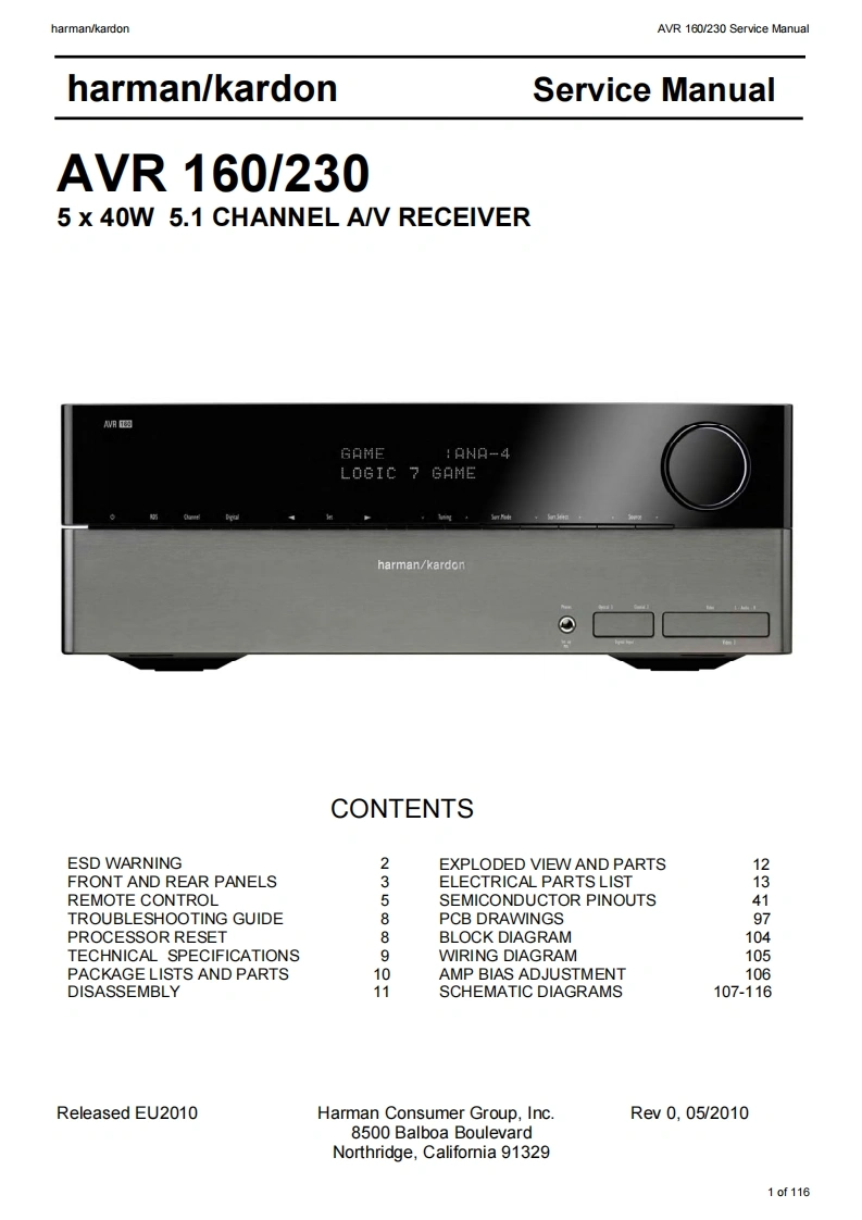 哈曼卡顿Harman-Kardon-AVR-160-230-维修手册