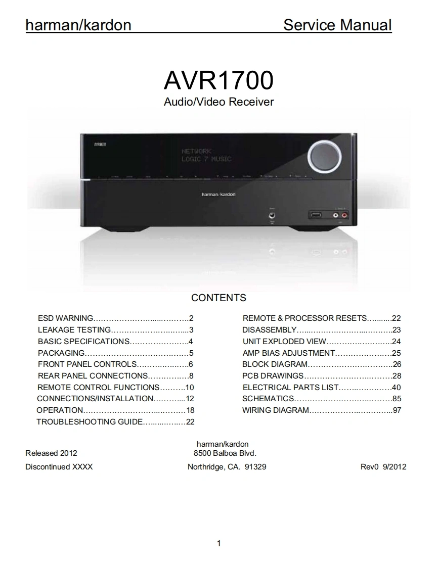 哈曼卡顿Harman-Kardon-AVR-1700-维修手册