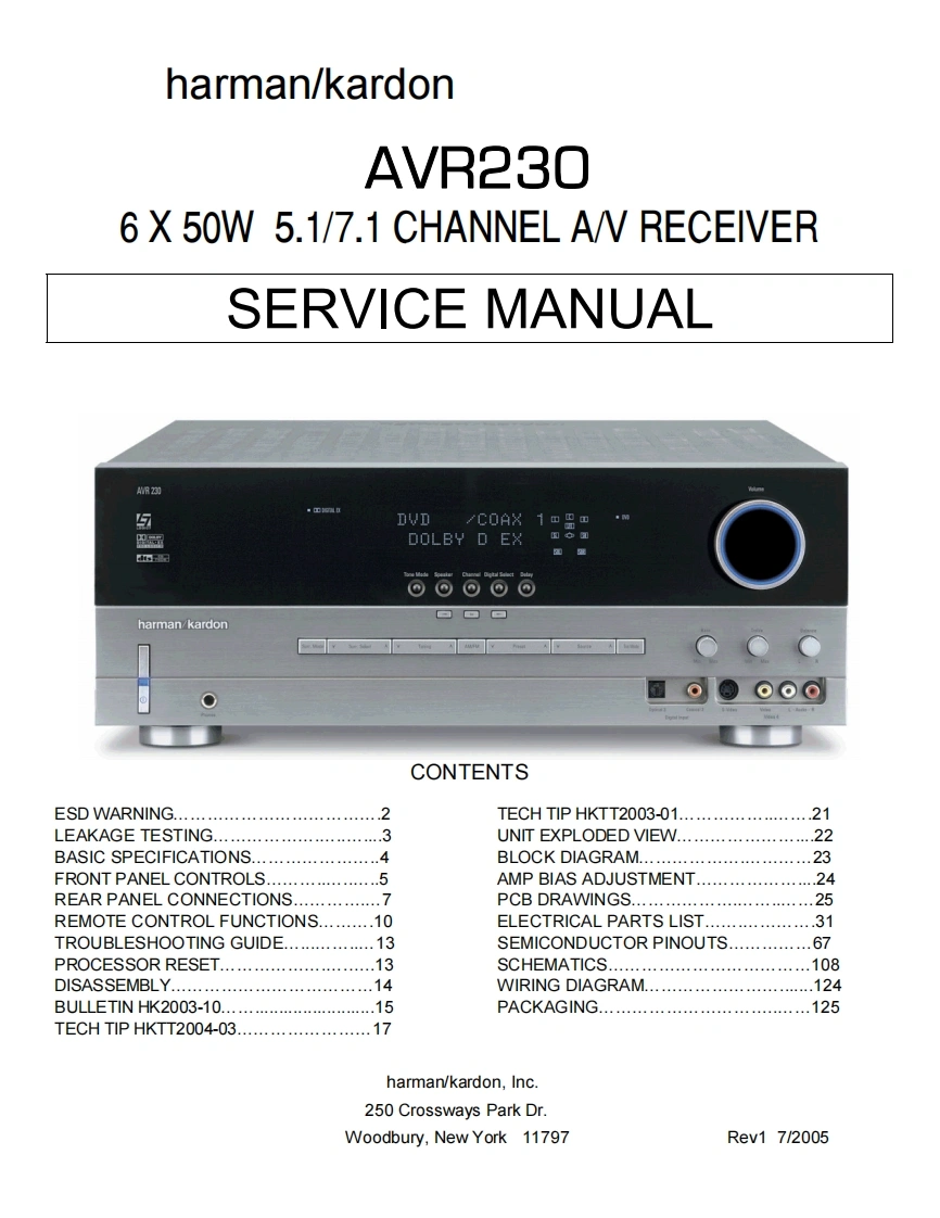 哈曼卡顿Harman-Kardon-AVR-230-维修手册