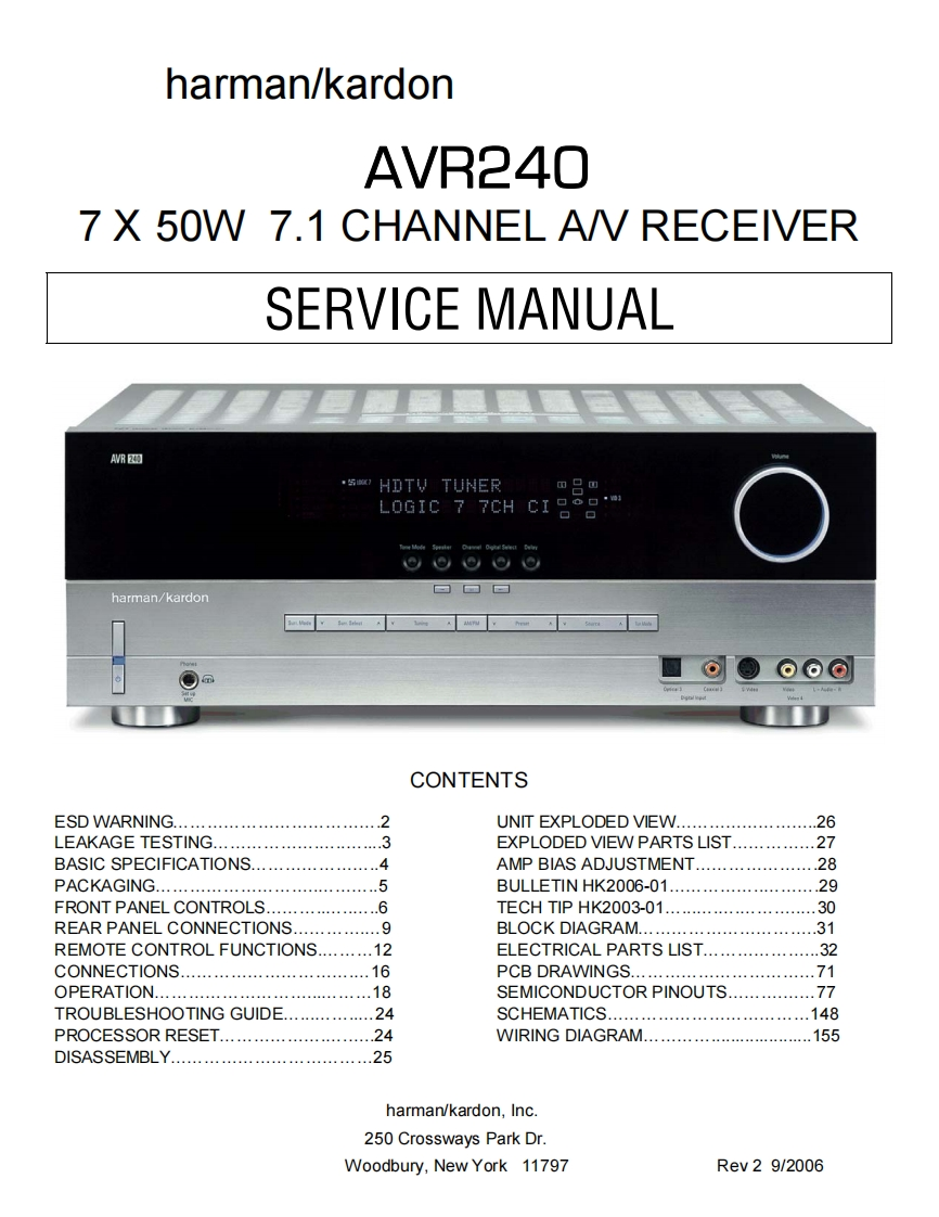 哈曼卡顿Harman-Kardon-AVR-240-维修手册