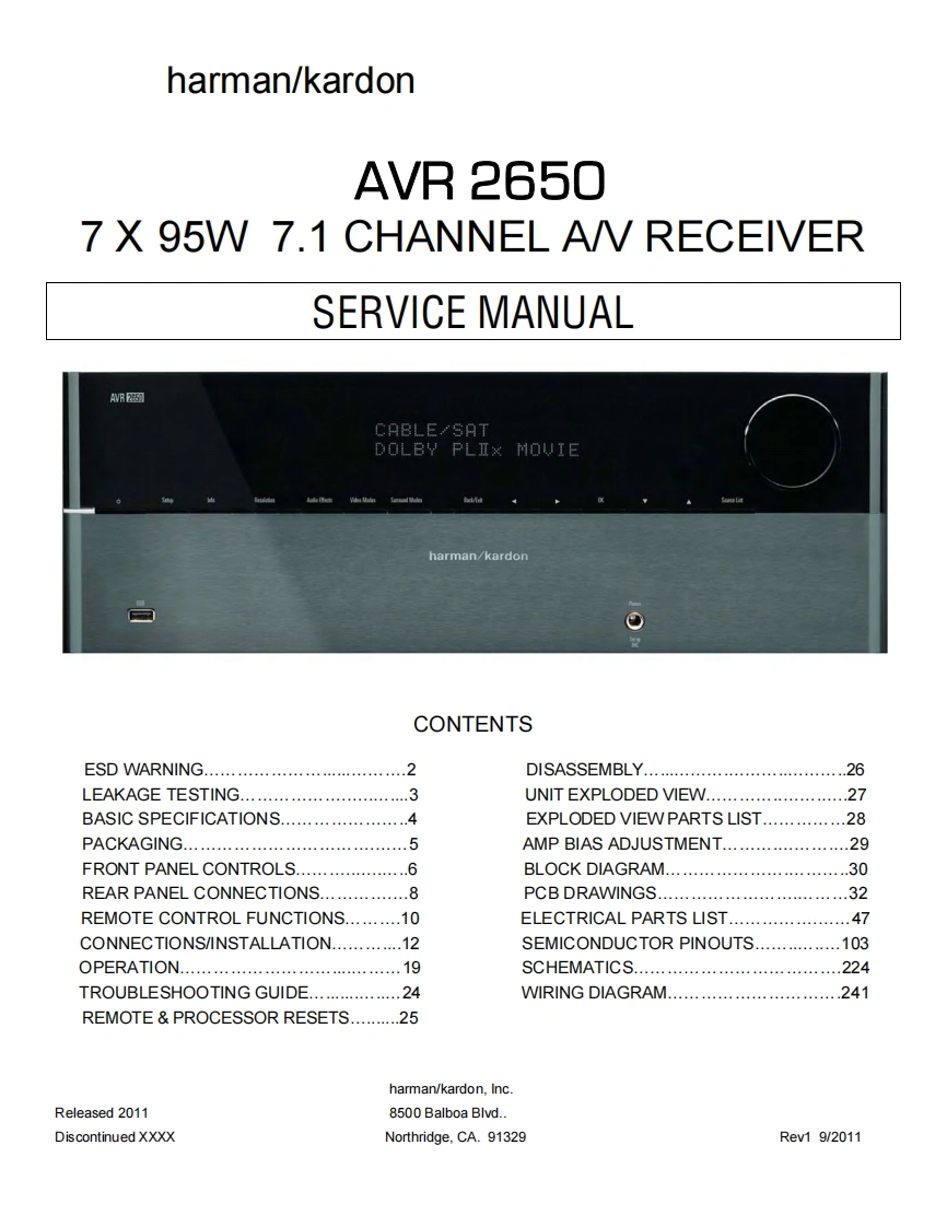 哈曼卡顿Harman-Kardon-AVR-2650-part-1-维修手册