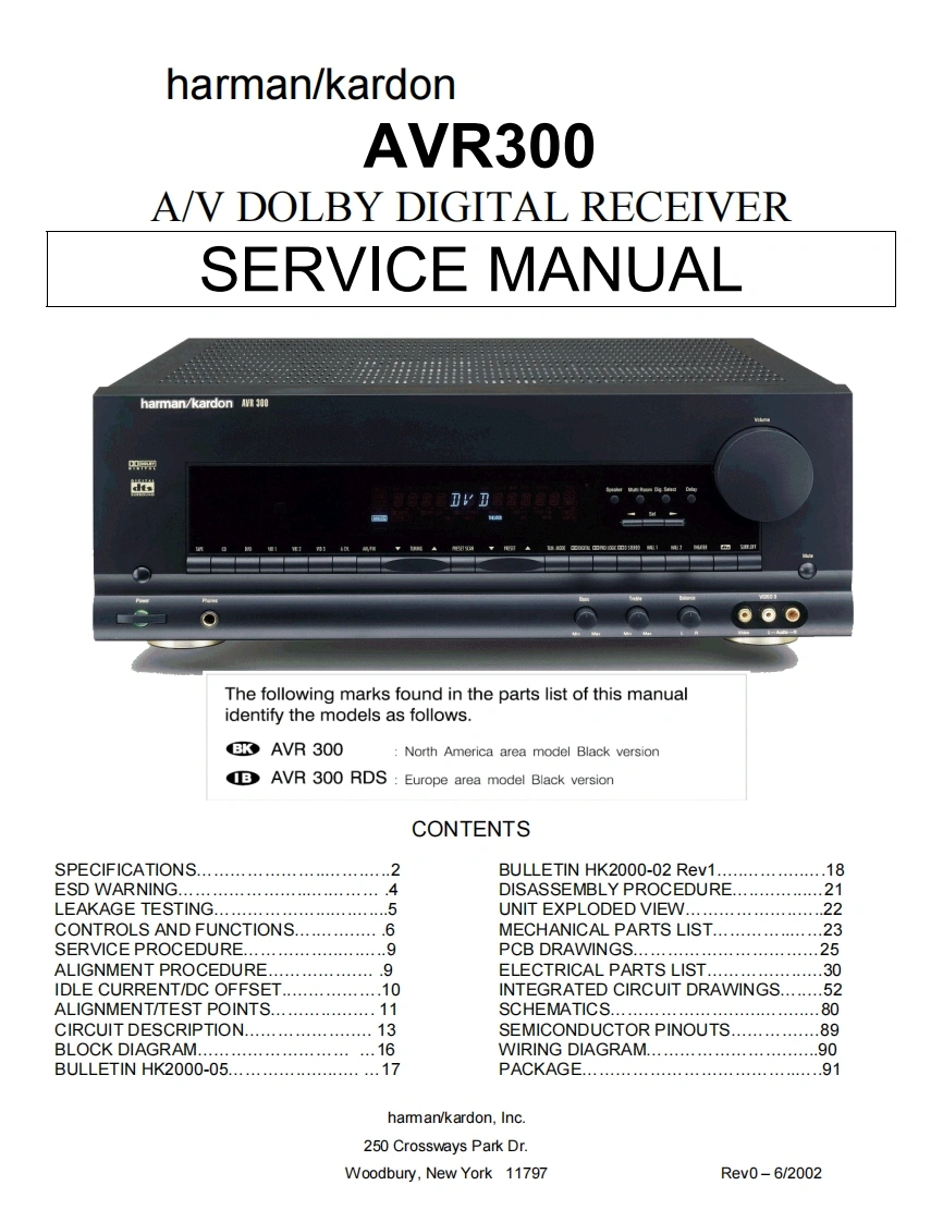 哈曼卡顿Harman-Kardon-AVR-300-维修手册