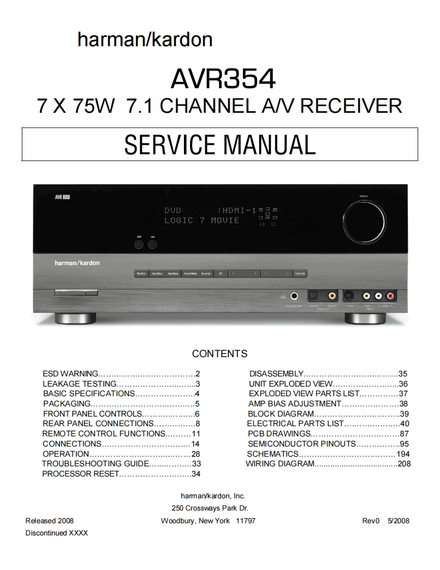哈曼卡顿Harman-Kardon-AVR-354-part-1-维修手册