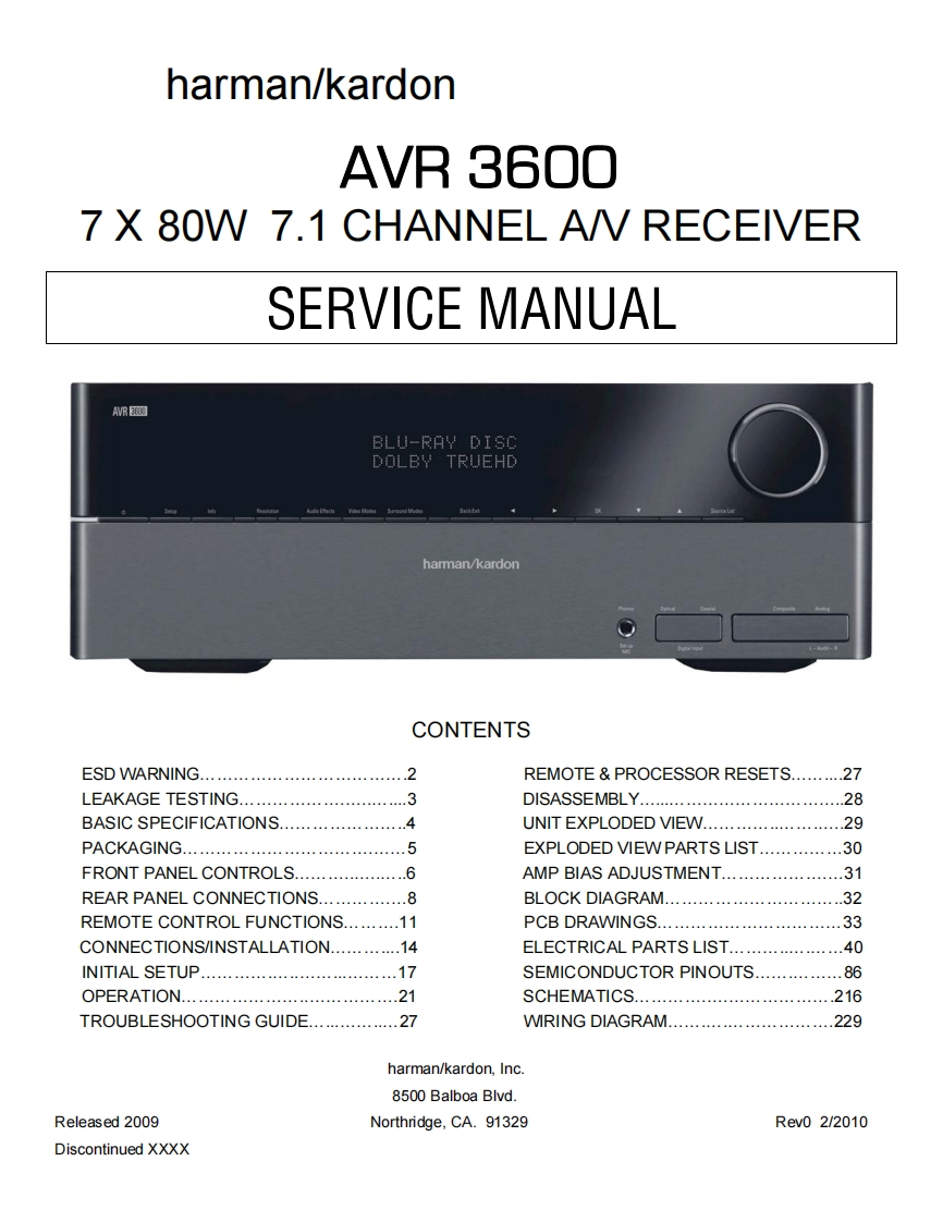 哈曼卡顿Harman-Kardon-AVR-3600-维修手册