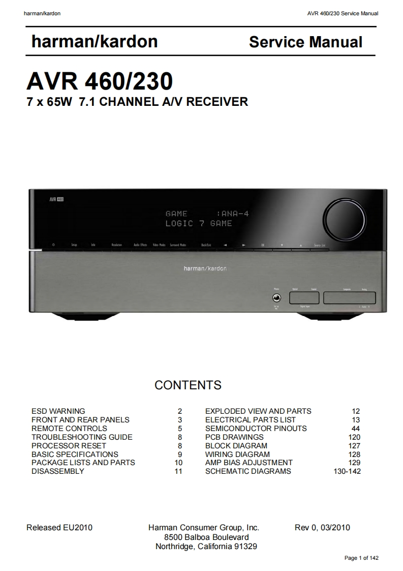 哈曼卡顿Harman-Kardon-AVR-460-230-维修手册