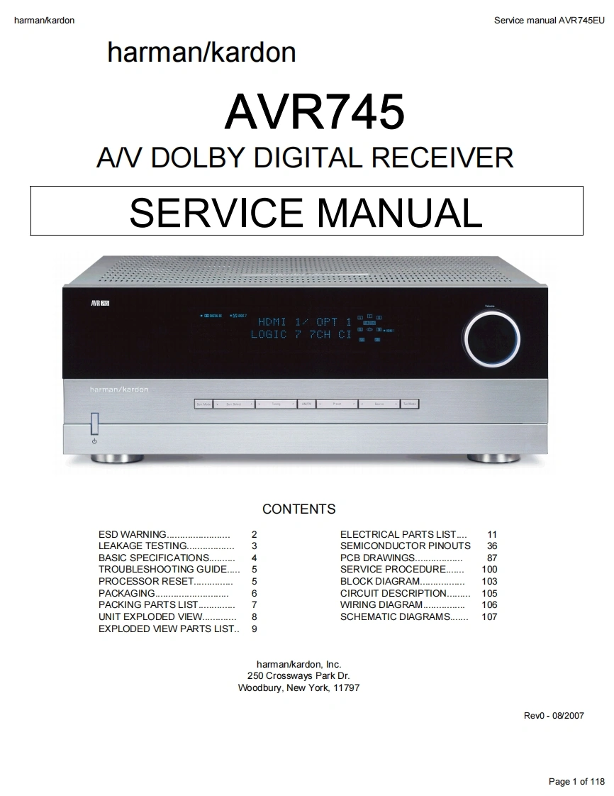哈曼卡顿Harman-Kardon-AVR-745-230-维修手册