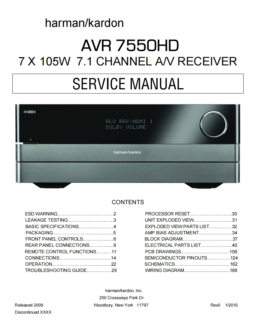 哈曼卡顿Harman-Kardon-AVR-7550-HD-维修手册