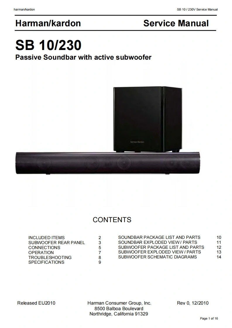 哈曼卡顿Harman-Kardon-SB-10-230-维修手册