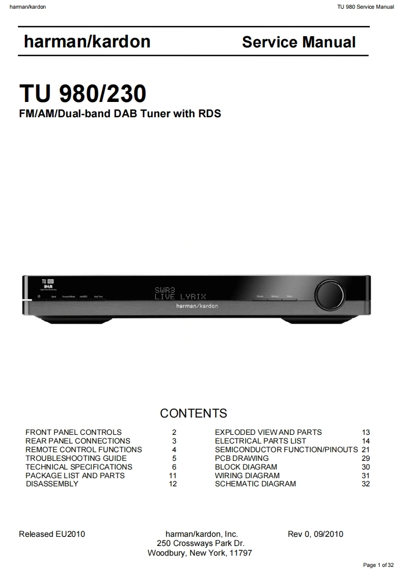哈曼卡顿Harman-Kardon-TU-980-230-维修手册
