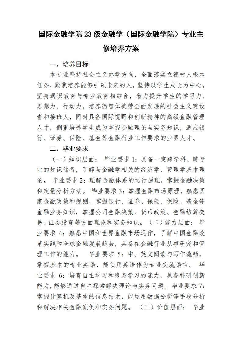 国际金融学院23级金融学（国际金融学院）专业主修培养方案2024-05-24
