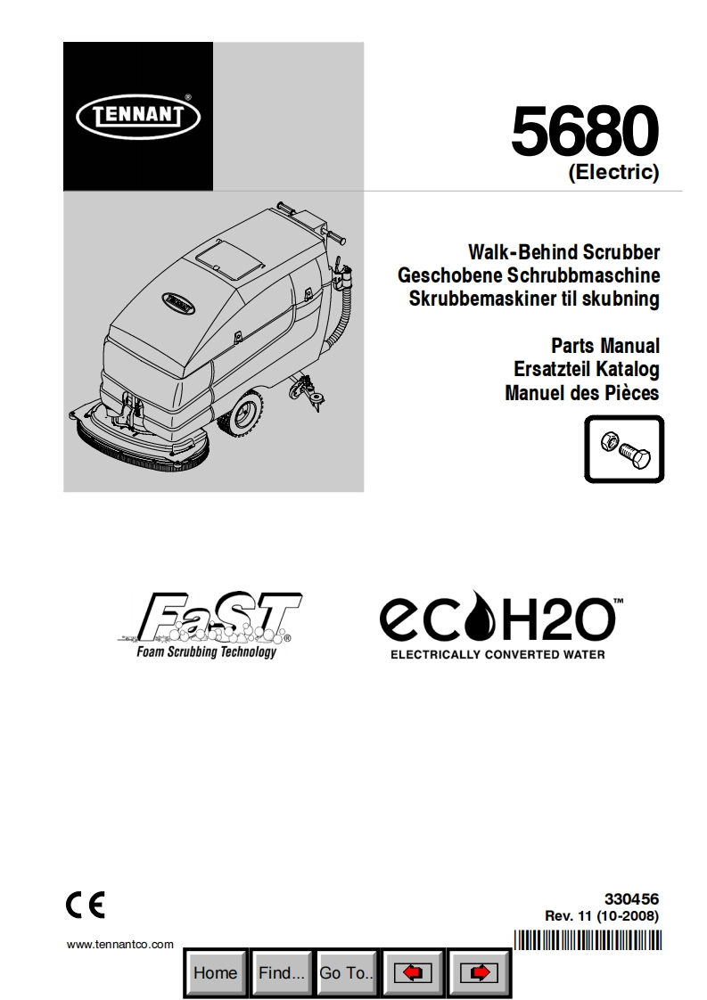 坦能TENNANT-5680维修与零部件手册含电器原理图