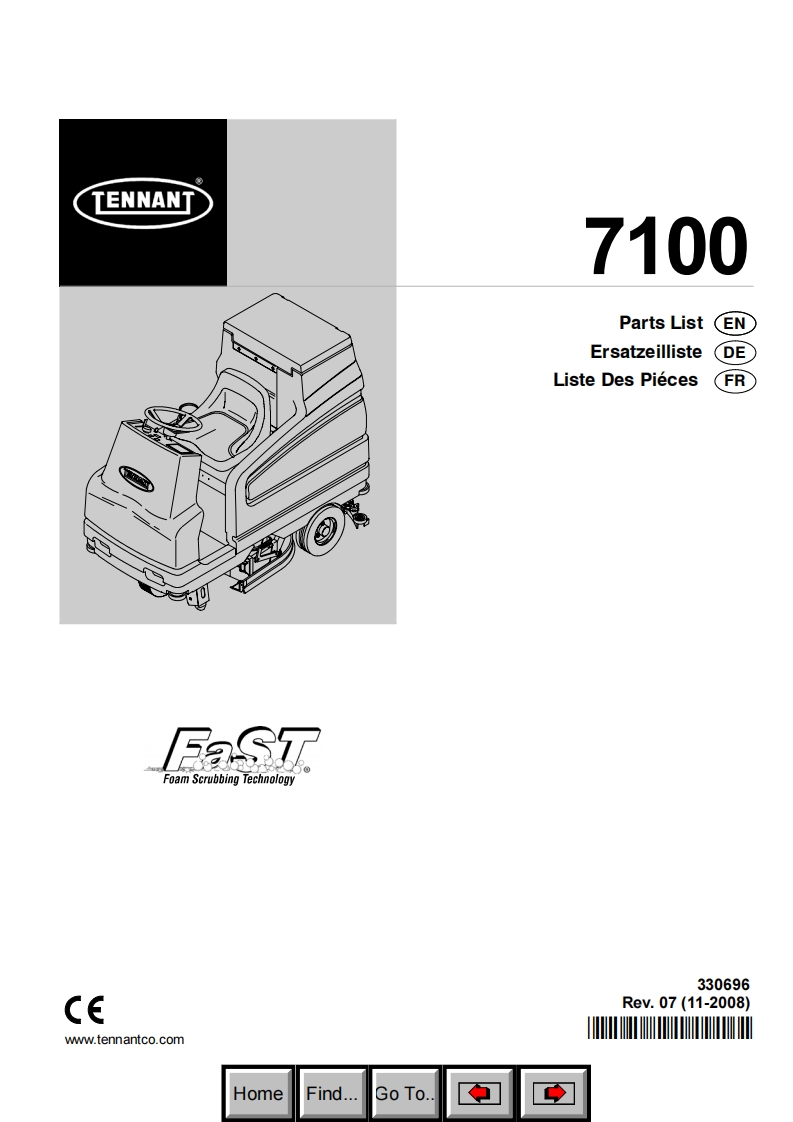坦能TENNANT-7100维修与零部件手册含电器原理图
