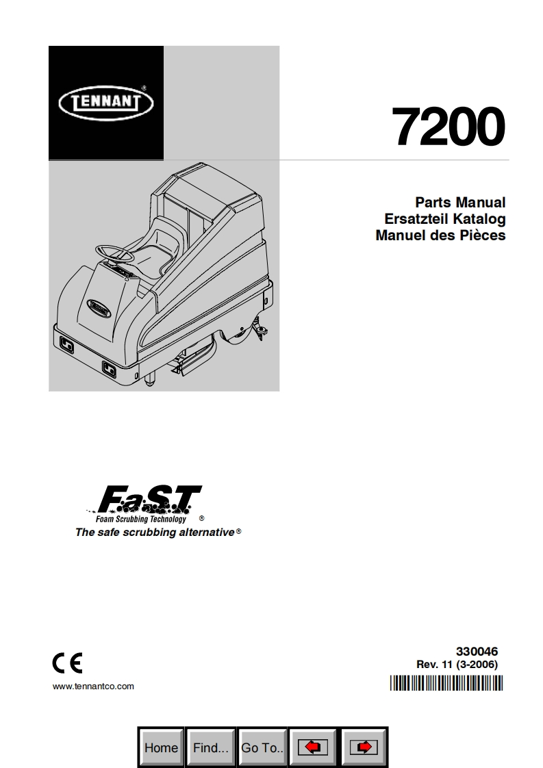 坦能TENNANT-7200维修与零部件手册含电器原理图