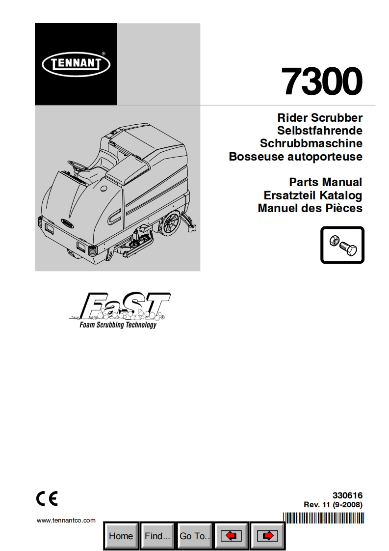 坦能TENNANT-7300维修与零部件手册含电器原理图