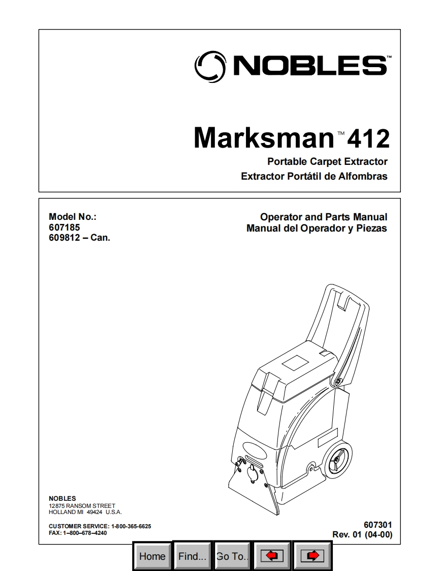 坦能清洗机洗地机Nobles_Marksman_412_Parts_Manual_4-2000_to_12-2000维修手册含电器原理图-找手册网