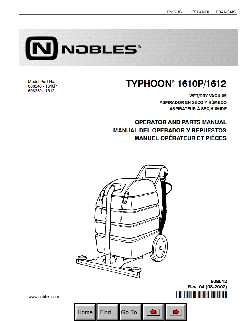 坦能清洗机洗地机Nobles_Typhoon_1610P维修手册含电器原理图-找手册网
