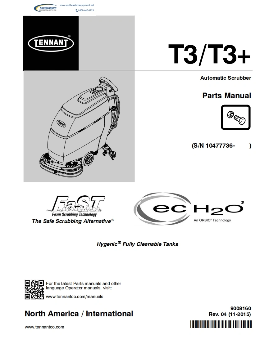 坦能清洗机洗地机Tennant-T3-Plus-Parts-Manual维修手册含电器原理图-找手册网