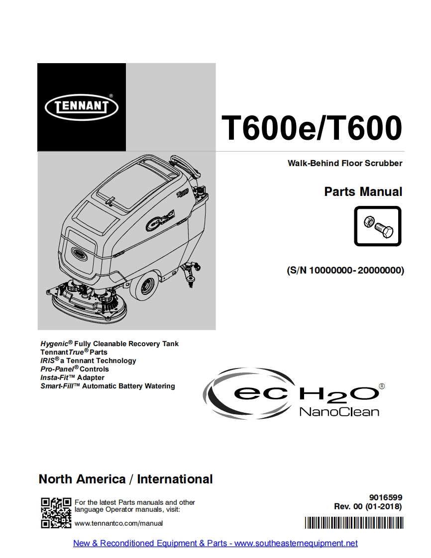 坦能清洗机洗地机Tennant-T600-T600e-Parts-Manual维修手册含电器原理图-找手册网