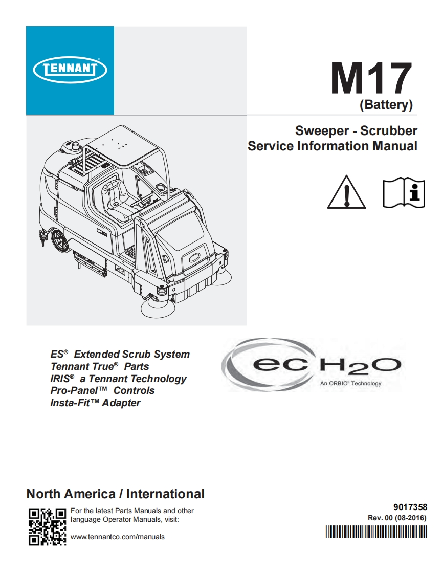 坦能清洗机洗地机tennant-m17-rider-floor-sweeper-scrubber-service-manual维修手册含电器原理图