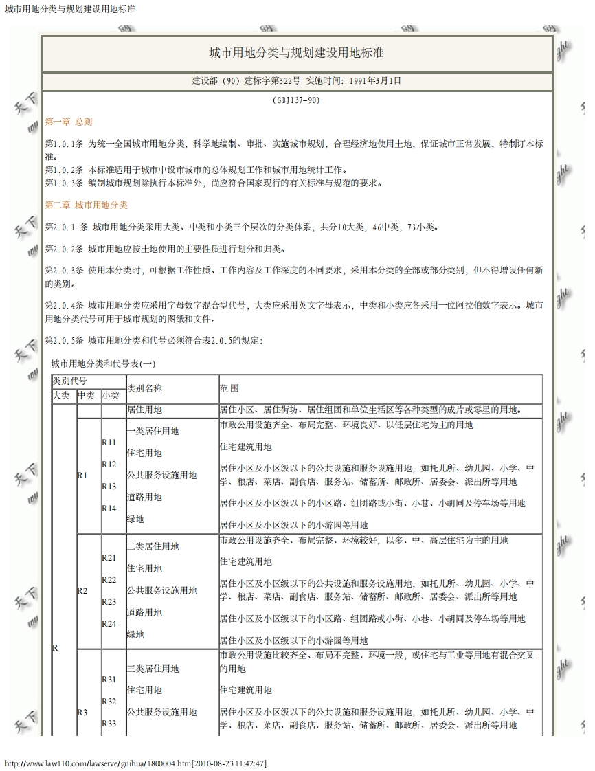 城市用地分类与规划建设用地标准（GBJ137-90）现行国家强制性标准规范