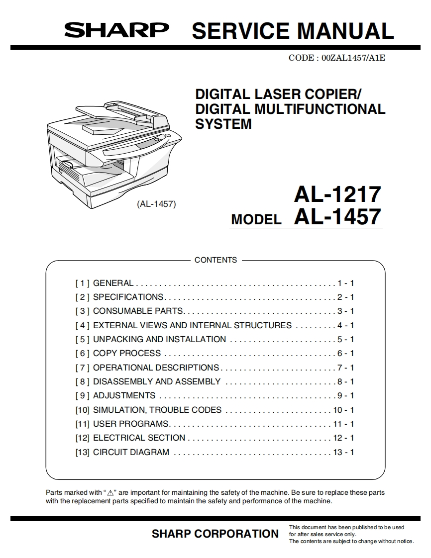 夏普打印机AL1217-AL1457维修手册