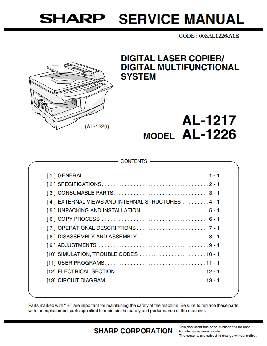 夏普打印机SERVICE-MANUAL-AL-1217-MODEL-AL-1226维修手册