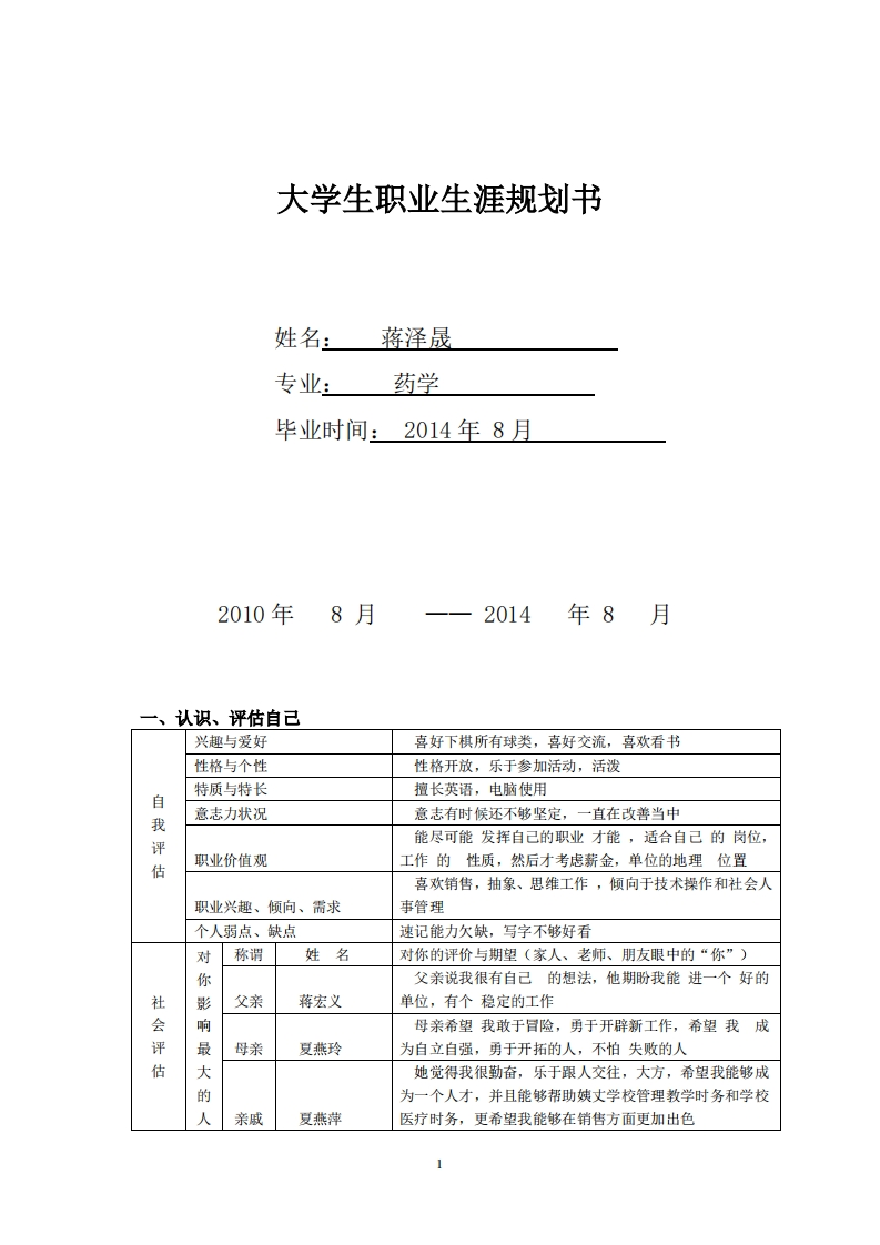 大学生属于医药学职业发展规划指导通用模板范文