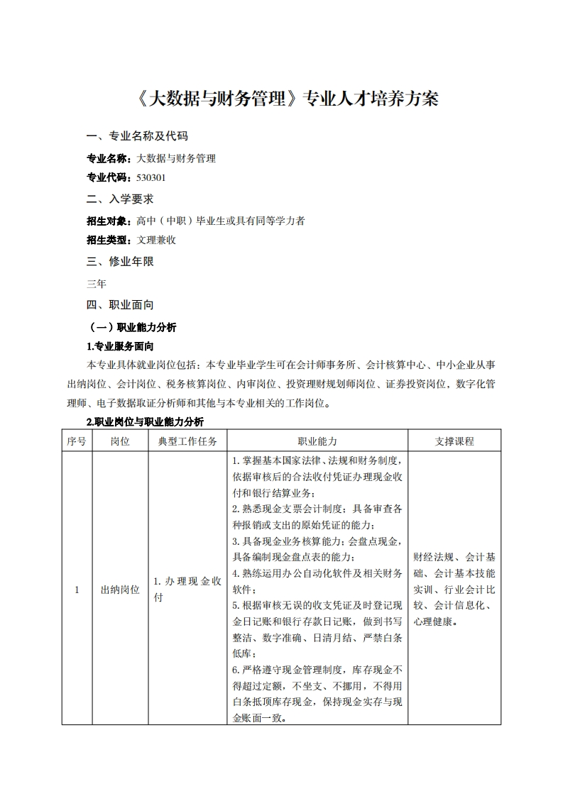 大数据与财务管理专业人才培养方案业夕税飞从石