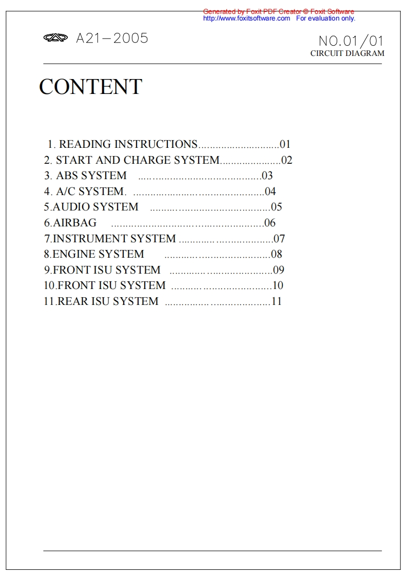 奇瑞汽车chery-fora维修手册电器原理图