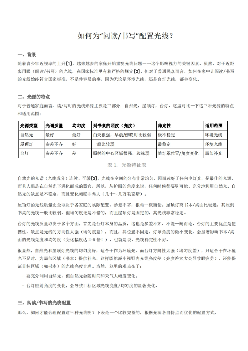 如何为阅读书写配置光线？