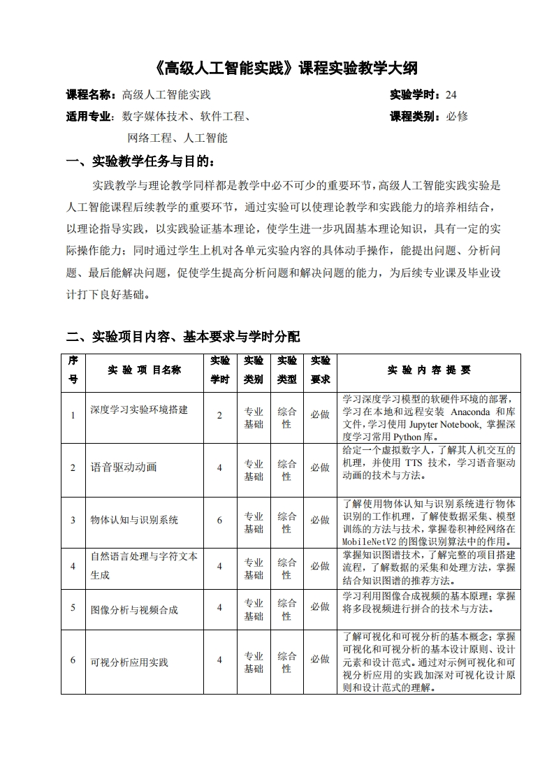 媒工《高级人工智能实践》课程实验教学大纲-202209新质力文库 - 聚焦新质生产力发展的数字化知识库_行业洞察 / 理论成果 / 实践指南免费下载新质力文库