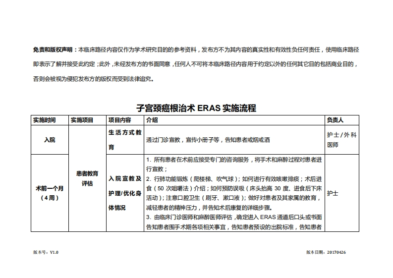 子宫颈癌根治术ERAS临床路径