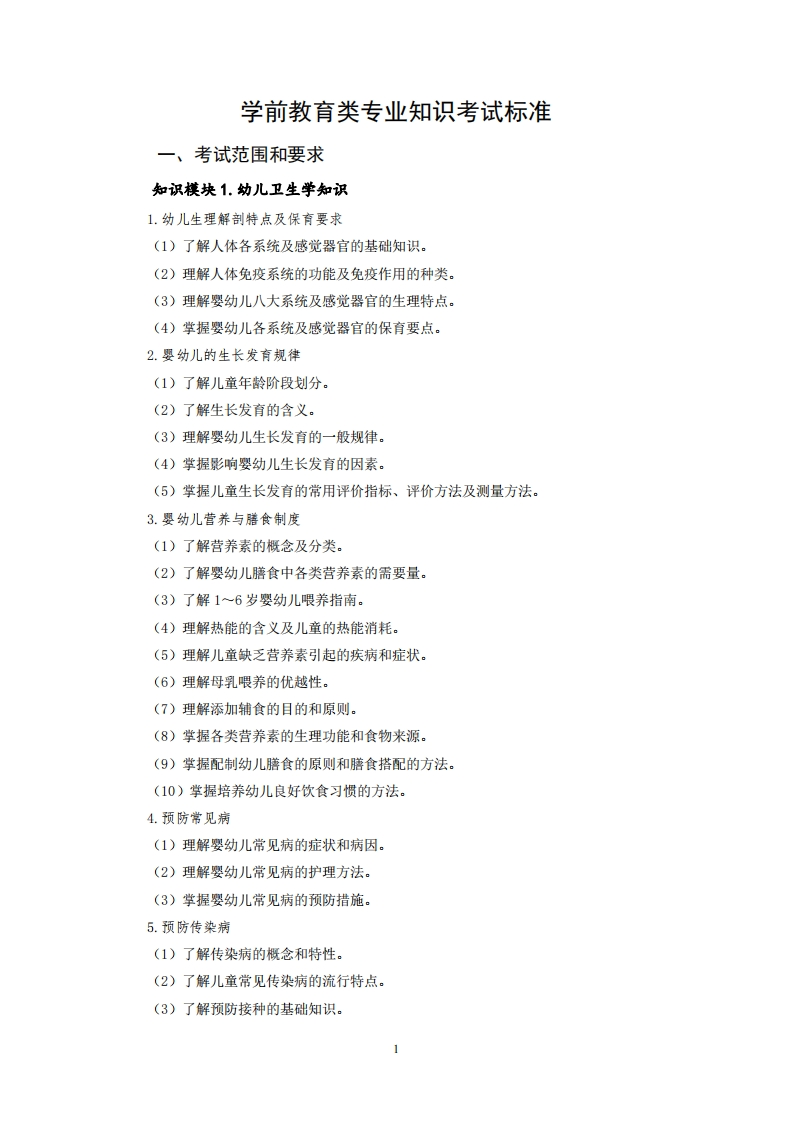 学前教育专业知识考试标准