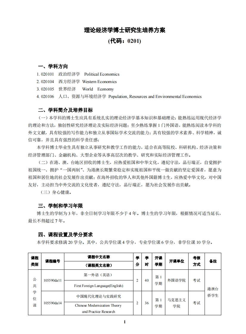 学术理论经济学博士研究生培育规划0201港澳台及侨胞