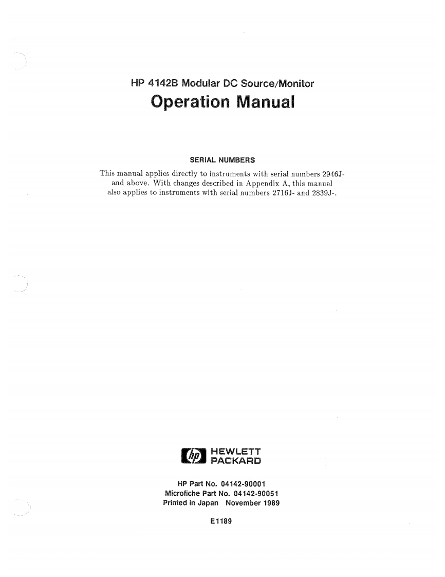 安捷伦HP-4142B-Operation维修手册含电器原理图