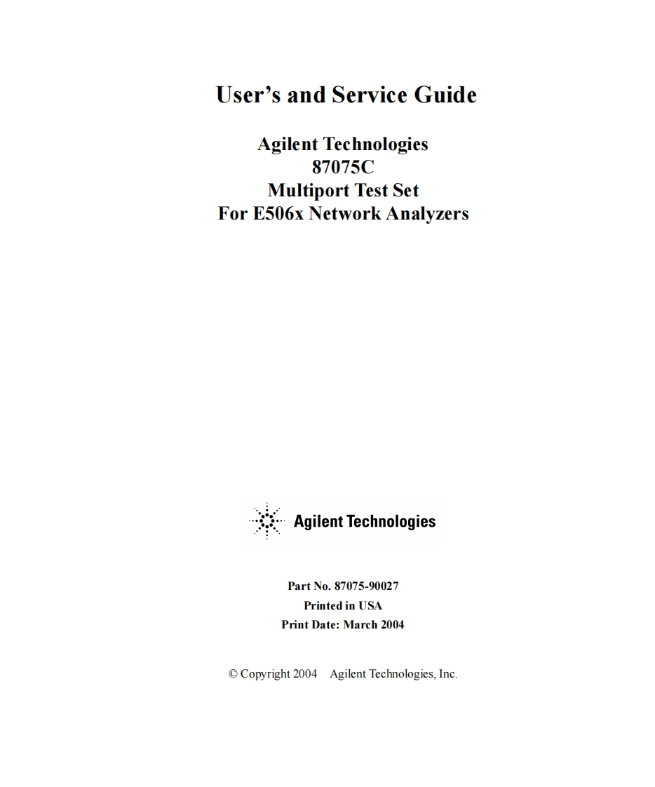 安捷伦HP-87075C-Multiport-Test-Set-for-E506x-User维修手册含电器原理图