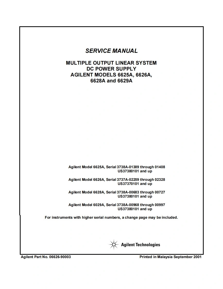 安捷伦HPAK6625_6626_6628_6629A_SM维修手册含电器原理图