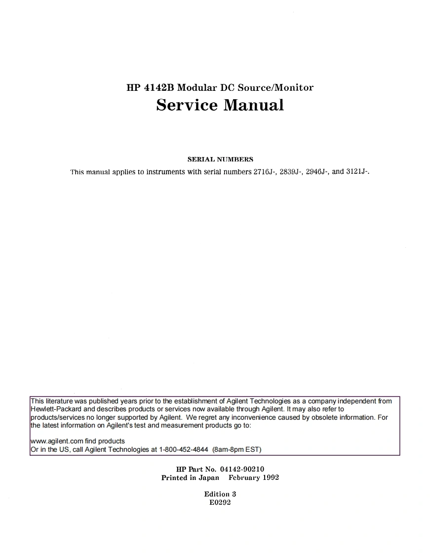 安捷伦HP_4142_902104142B_Service_Manual_Feb_92维修手册含电器原理图